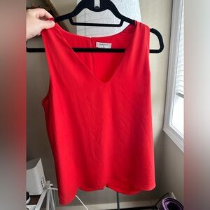 Babaton Aritzia Red Maddox Sleeveless V-Neck Back Slit Tank Top Blouse - Sz S